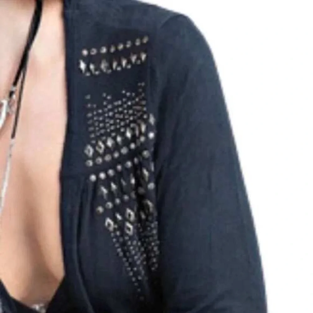 VOCAL Studded Tie‎ Dye Cardigan Open Front Navy Blue Long Sleeve Large NWT